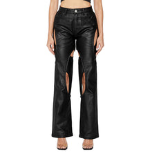 Load image into Gallery viewer, High Waist Straight Hollow Faux Leather Pants