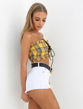 Load image into Gallery viewer, Plaid Ruffle Lace Up Bohemian Tube Top