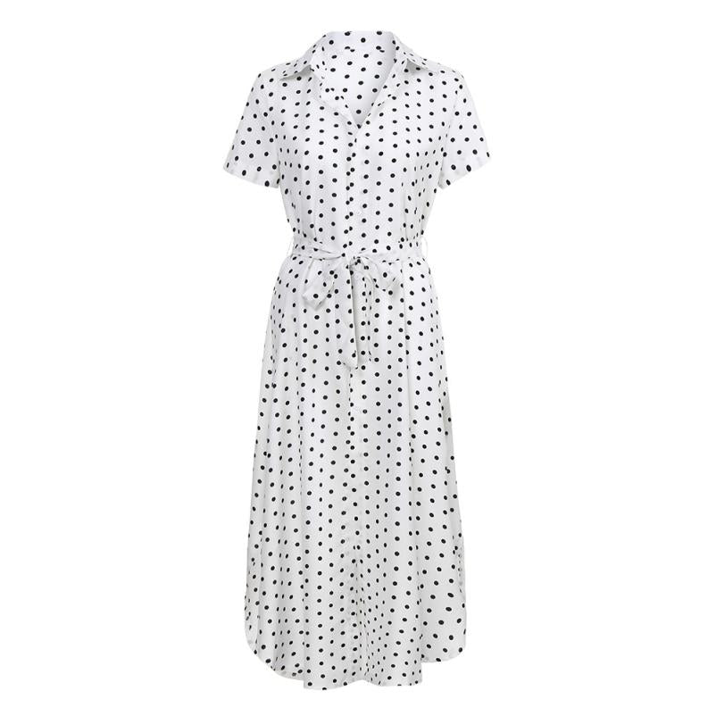 A-line Bohemian V Neck Bow Tie Polka-dot Dress