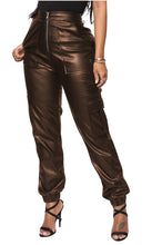 Load image into Gallery viewer, Ladies Mid Waist Multiple Pocket PU Leather Pants