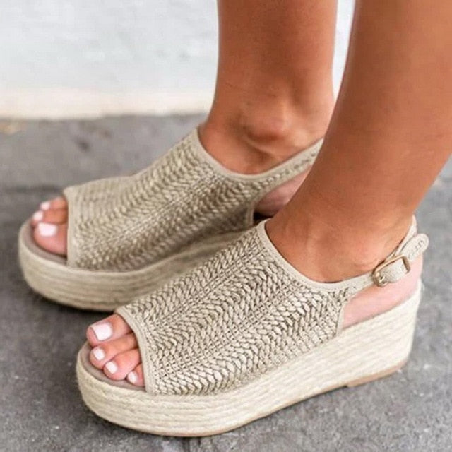 Ankle Strap Hemp Wedge Platform Sandals