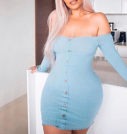 Off Shoulder Bodycon Long Sleeve Sweater Dress