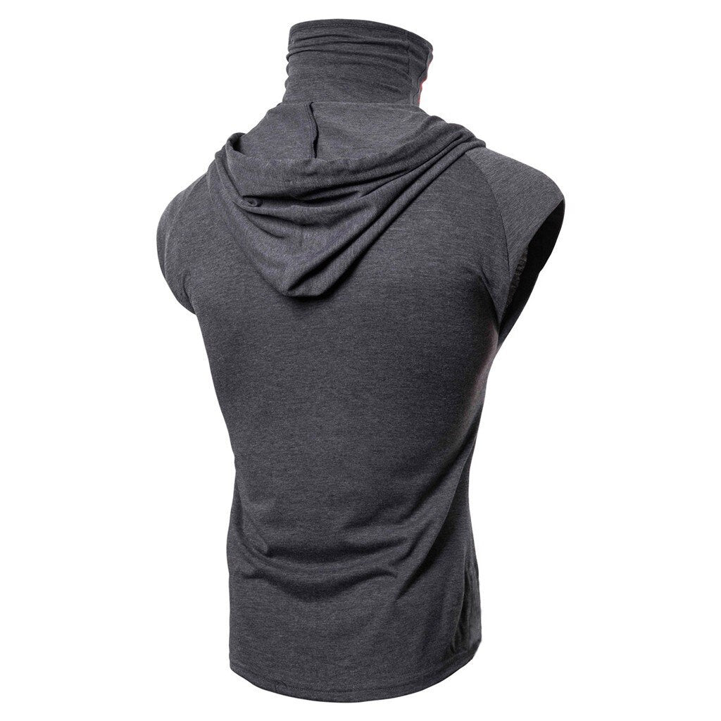 Spliced Sleeveless Masked Male Pullover Hoodie (4 colors)