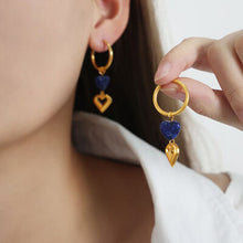 Load image into Gallery viewer, Heart Shaped Lapis Lazuli Dangle Earrings (2 colors)