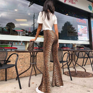 Leopard Print High Waist Flare Pants