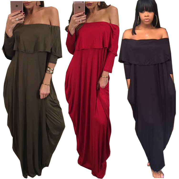 Ruffle Off Shoulder Half Sleeve Beach Maxi Dress