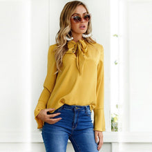 Load image into Gallery viewer, V-neck Trumpet Sleeve Chiffon Blouse (4 colors)
