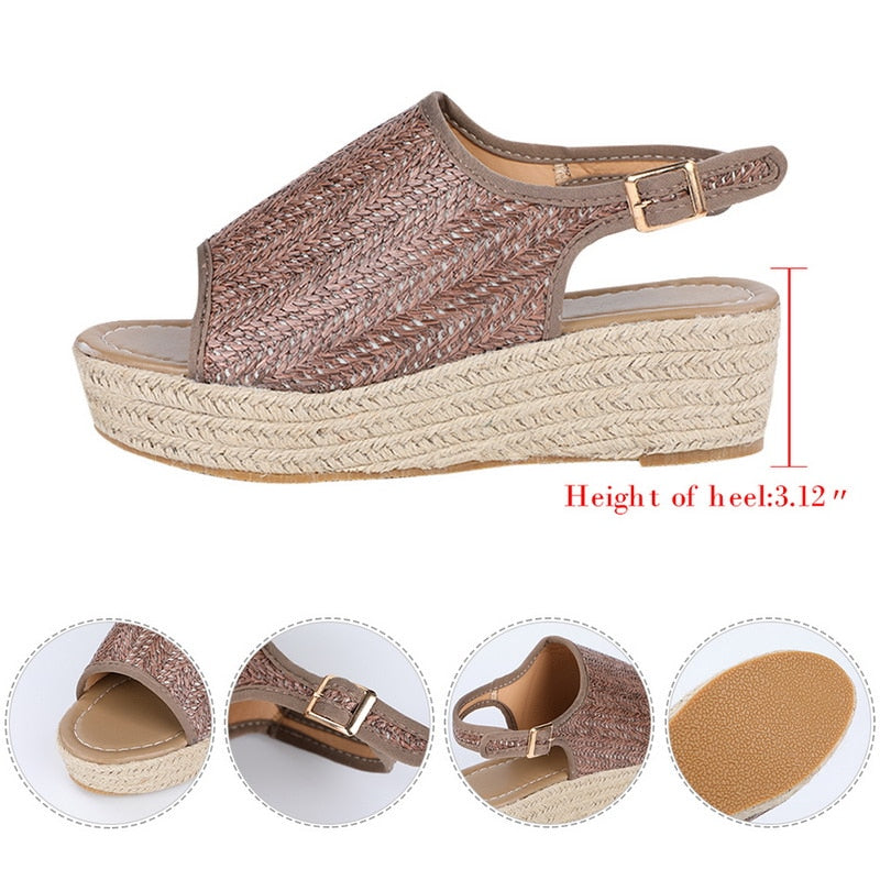 Ankle Strap Hemp Wedge Platform Sandals