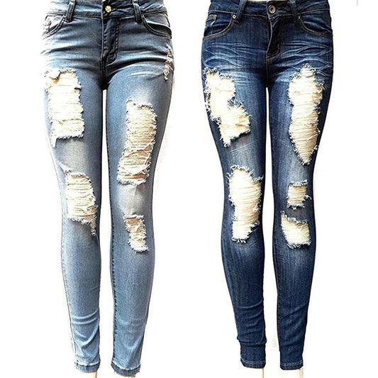 Mid Rise Skinny Ripped Baggar Jeans (Light/Dark Blue)