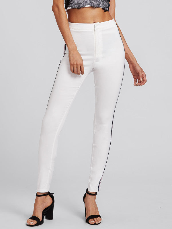 Contrast Tape Skinny Pants