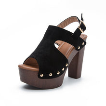Load image into Gallery viewer, Peep Toe Leather Chunky High Heel Sandals