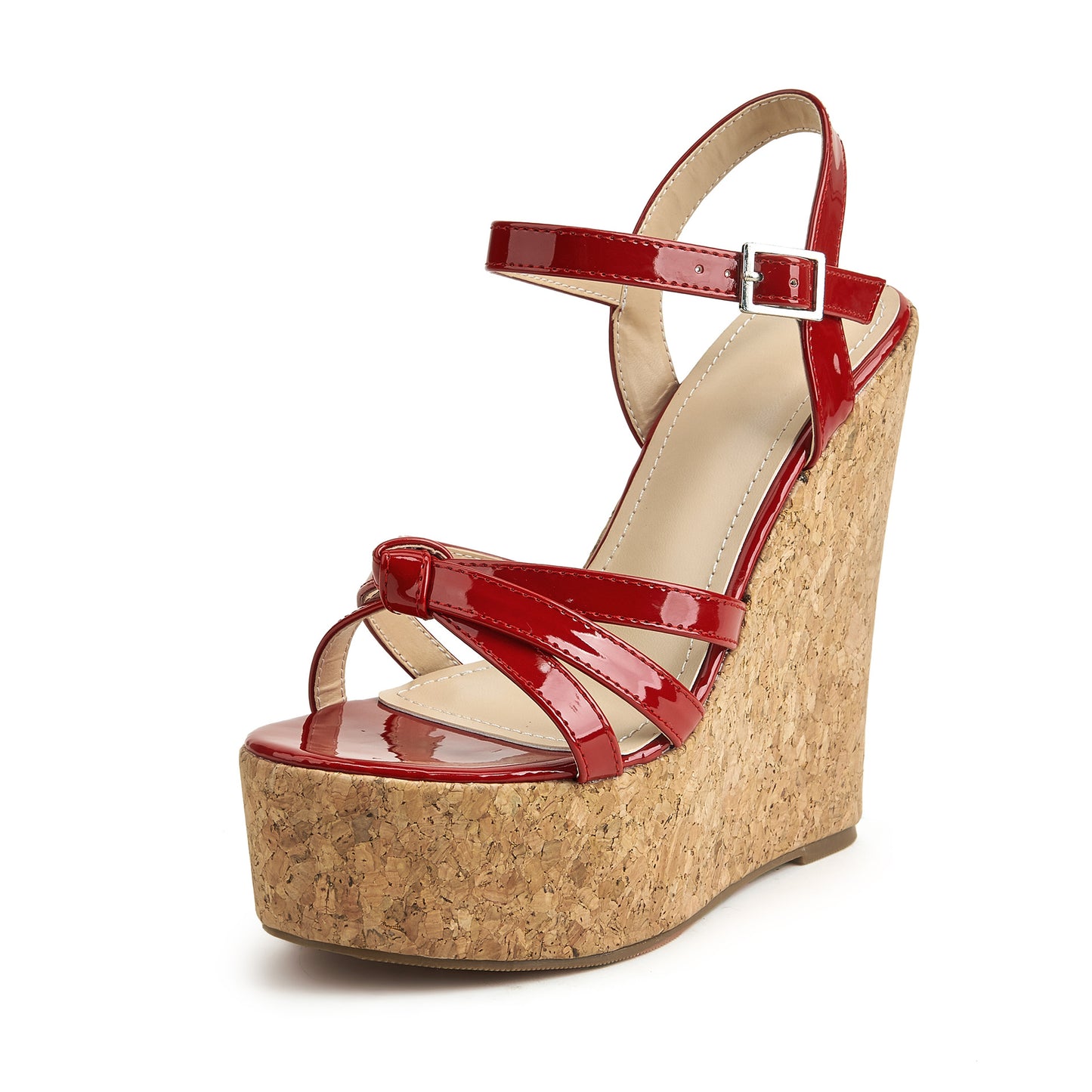 Ankle Strap Wedge Platform Sandals (Black/Red)