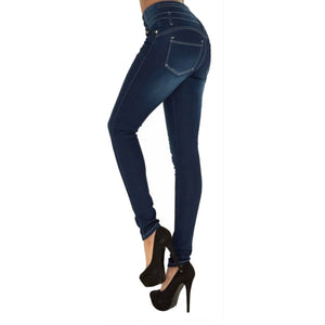 Stretchy Denim Skinny Button Front High Waist Jeans