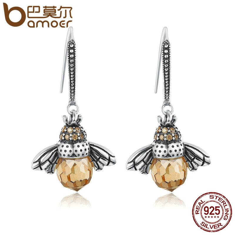 Lovely Orange Dancing Bees 925 Sterling Silver Earrings