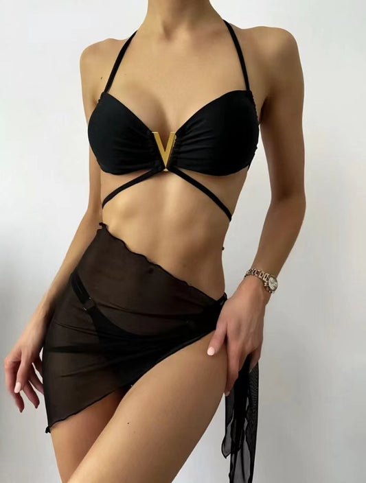 Three Piece High Waist Halter Neck Bikini