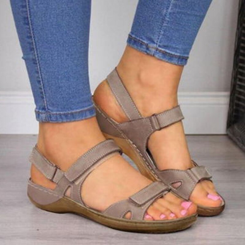 Soft Three Color Stitching Open Toe Flat Sandals