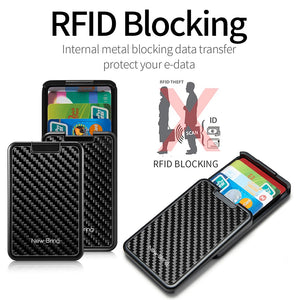 Portatarjetas deslizante de identificación de crédito de fibra de carbono con bloqueo RFID