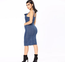 Load image into Gallery viewer, Sleeveless Single Breasted Split Denim Midi Dress
