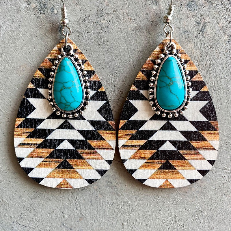 Turquoise Pendant Retro Ethnic Western Bohemian Fashion Earrings