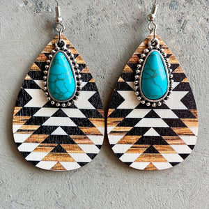 Turquoise Pendant Retro Ethnic Western Bohemian Fashion Earrings