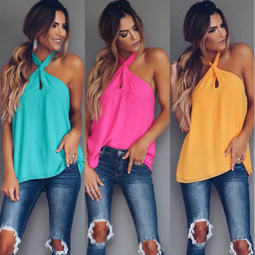 Sleeveless Casual Halter Vest Top