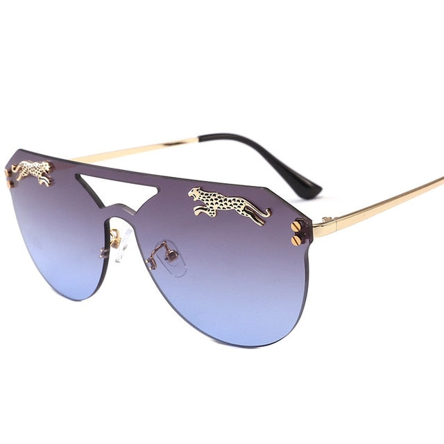 Rimless Oversized Cateye Leopard Decor Sunglasses