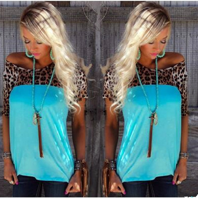 Leopard Print O-Neck Off Shoulder Blouse (3 colors)