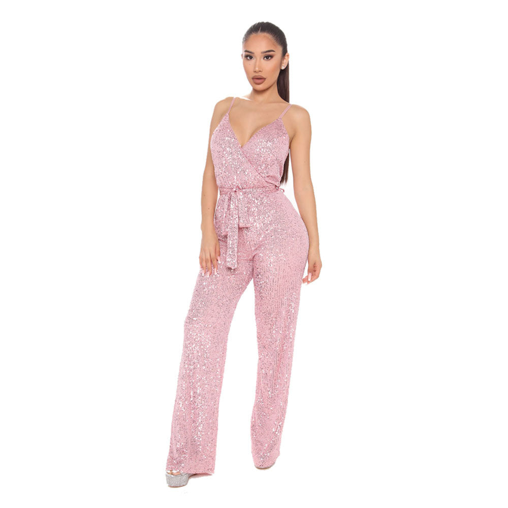 Solid Sequin Slim Fit Sling Jumpsuit