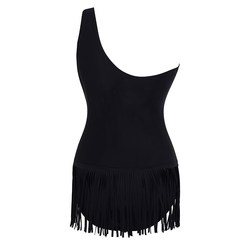 Fringed Black One Piece Backless Plus Size Swimsuit