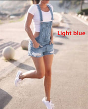 Load image into Gallery viewer, Ladies Denim Bib Overall Shorts