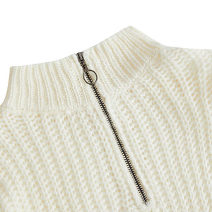 Suéter liso con cuello alto y cremallera de 1/4 para mujer