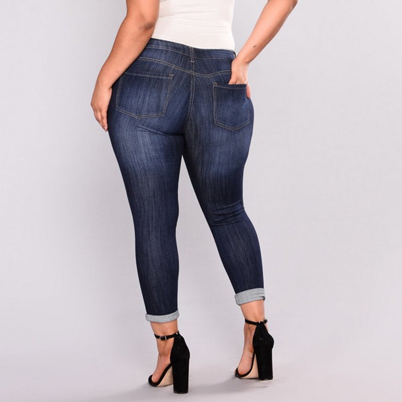 Dark Blue Distressed Denim Mid Rise Plus Size Jeans