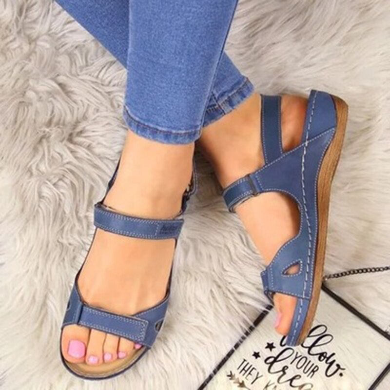 Soft Three Color Stitching Open Toe Flat Sandals