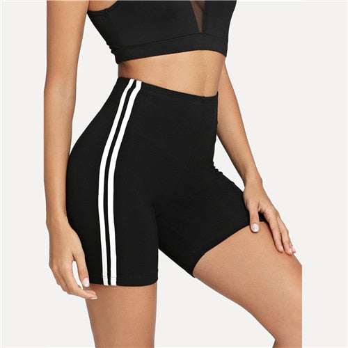 Contrast Side Striped Mid Waist Biker Shorts