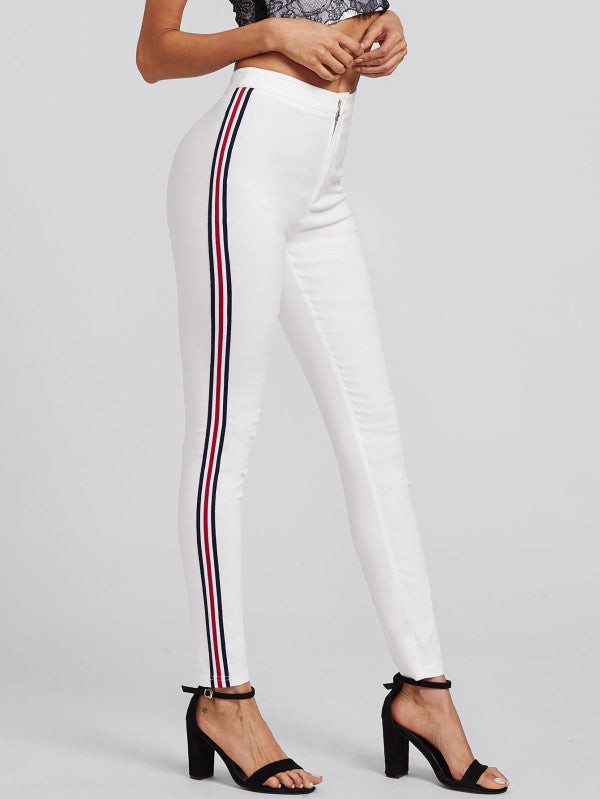 Contrast Tape Skinny Pants