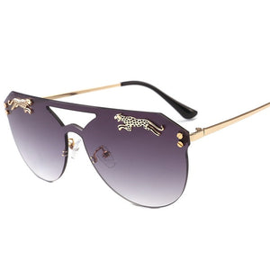 Rimless Oversized Cateye Leopard Decor Sunglasses