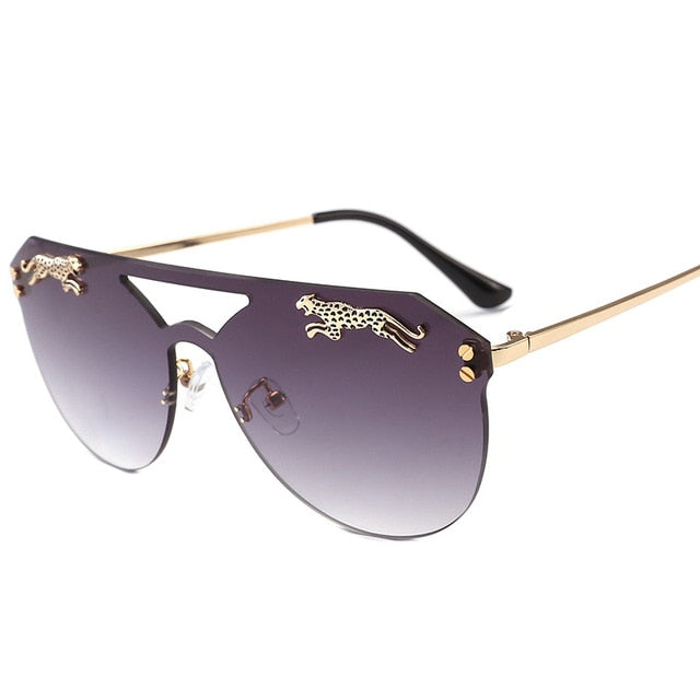 Rimless Oversized Cateye Leopard Decor Sunglasses