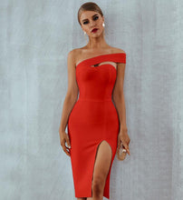 Load image into Gallery viewer, Bodycon Bandaged Elegant One Shoulder Midi Dress