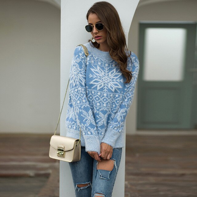 Snowflake Print Knit Sweater