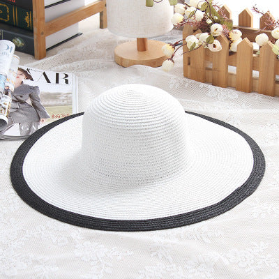 Hepburn Wind Black White Striped Bowknot Straw Sun Hat