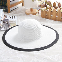 Cargar imagen en el visor de la galería, Sombrero para el sol de paja con lazo a rayas blancas y negras Wind Hepburn