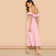 Load image into Gallery viewer, Bohemian Pink Off the Shoulder Midi Dress