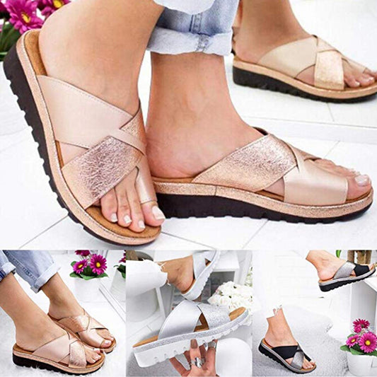 Roman Color Match Thick Sole Wedge Slide Sandals