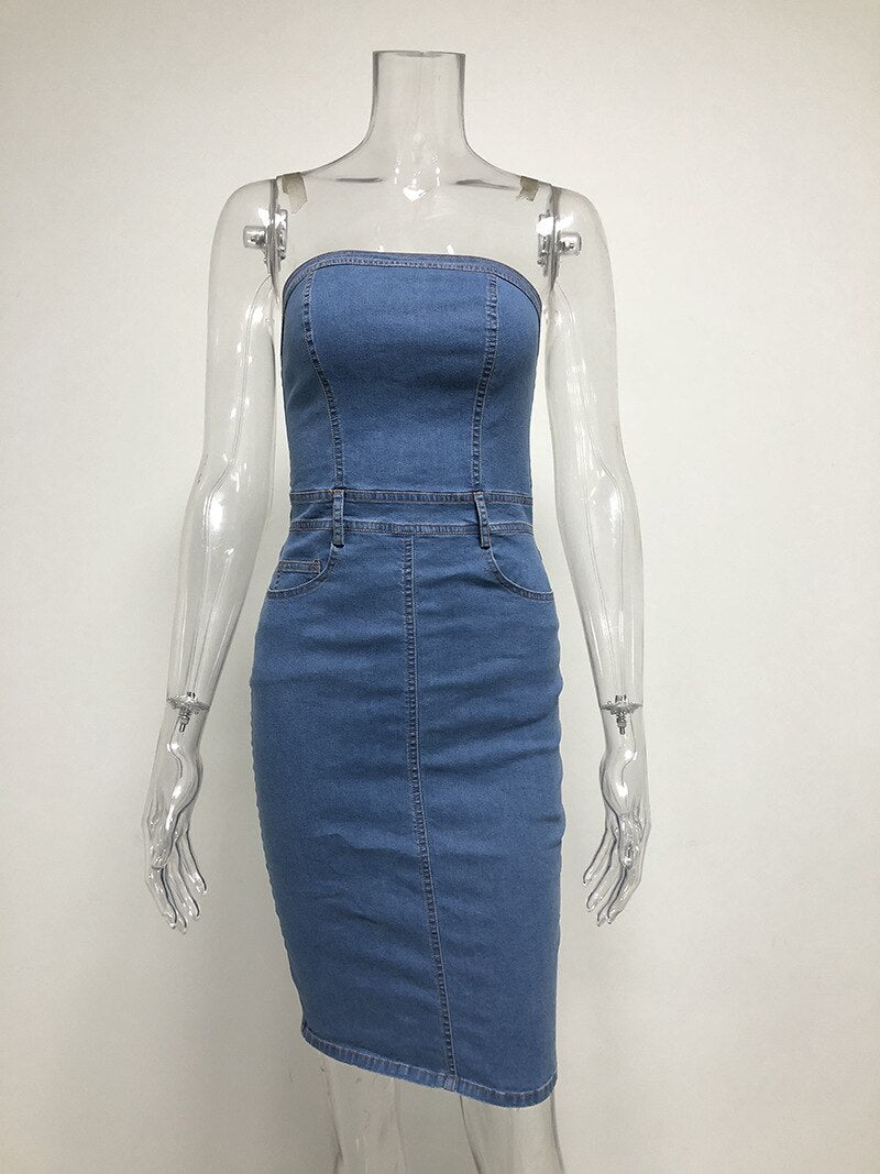 Denim Strapless Bodycon Mini Dress