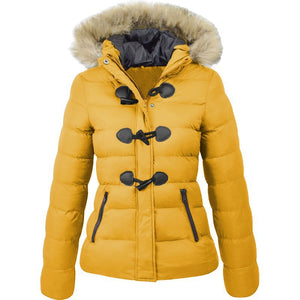 Ladies Slim Fit Horn Button Decor Parka Jacket (5 colors)