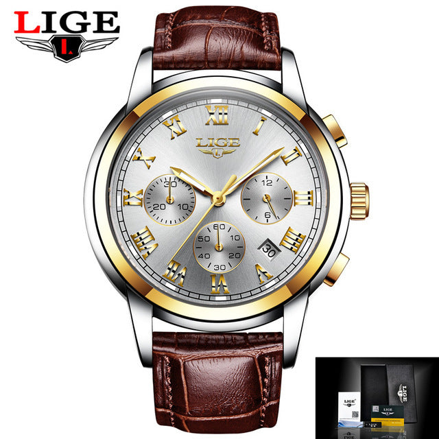 LIGE Quartz 30m Waterproof Multifunction Luminous Male Business Watch (7 colors)