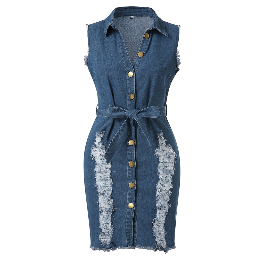 V-neck Button Up Denim Mini Dress (3 colors)