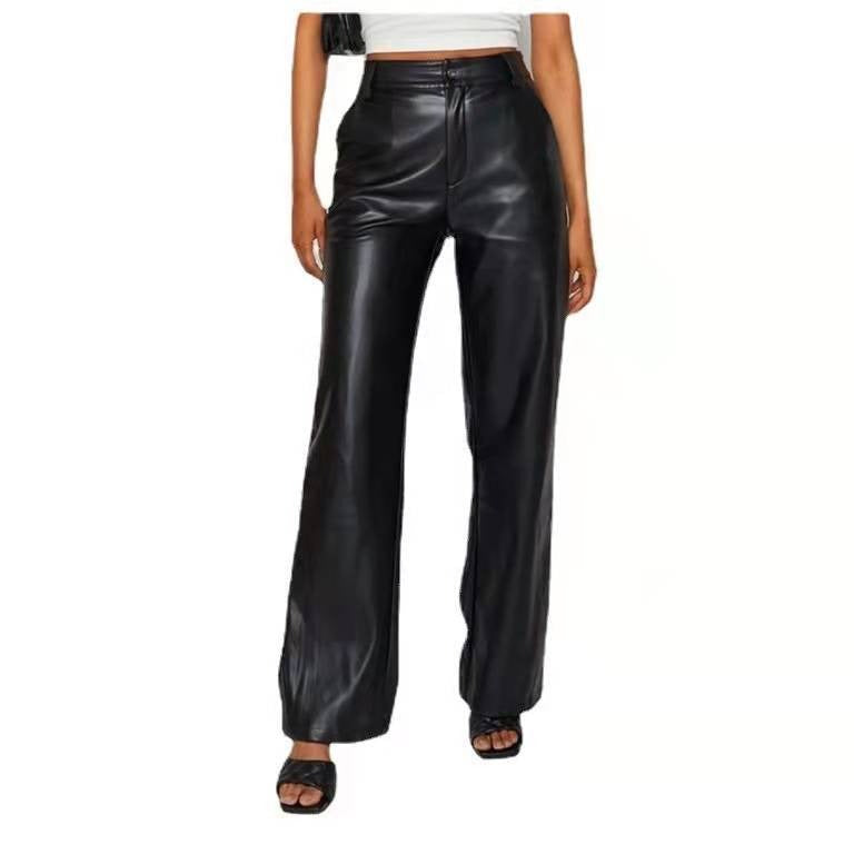 PU Leather High Waist Wide Leg Pants