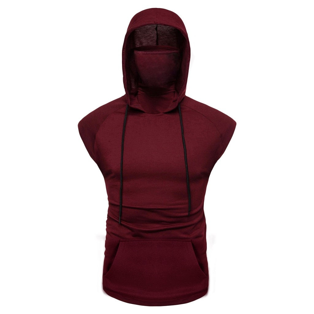 Spliced Sleeveless Masked Male Pullover Hoodie (4 colors)