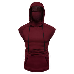 Spliced Sleeveless Masked Male Pullover Hoodie (4 colors)